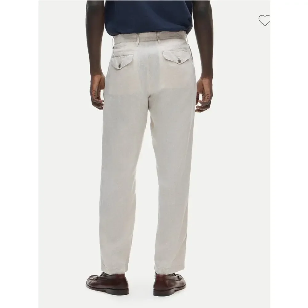 NWOT J. Crew Men's Straight-Fit Linen-Cotton Blend Pant Plaid Beige 32/34